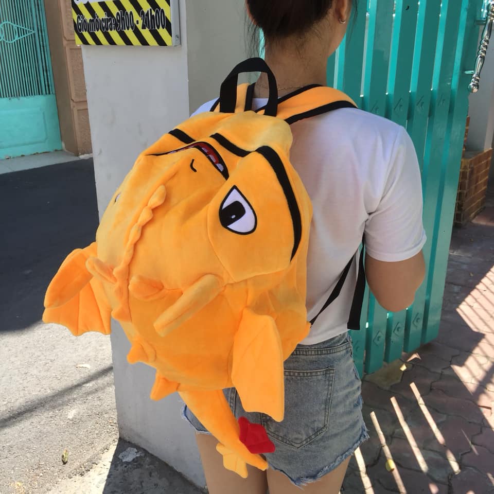 Balo hình thú rồng con răng sún vải nhung nhiều màu