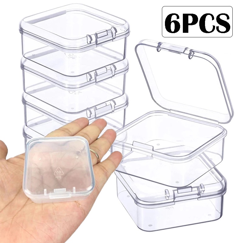 6 Hộp vuông bằng nhựa 4.3*4.3cm đựng nút đệm tai/ phụ kiện trang sức thời trang/ đồ dùng nhỏ