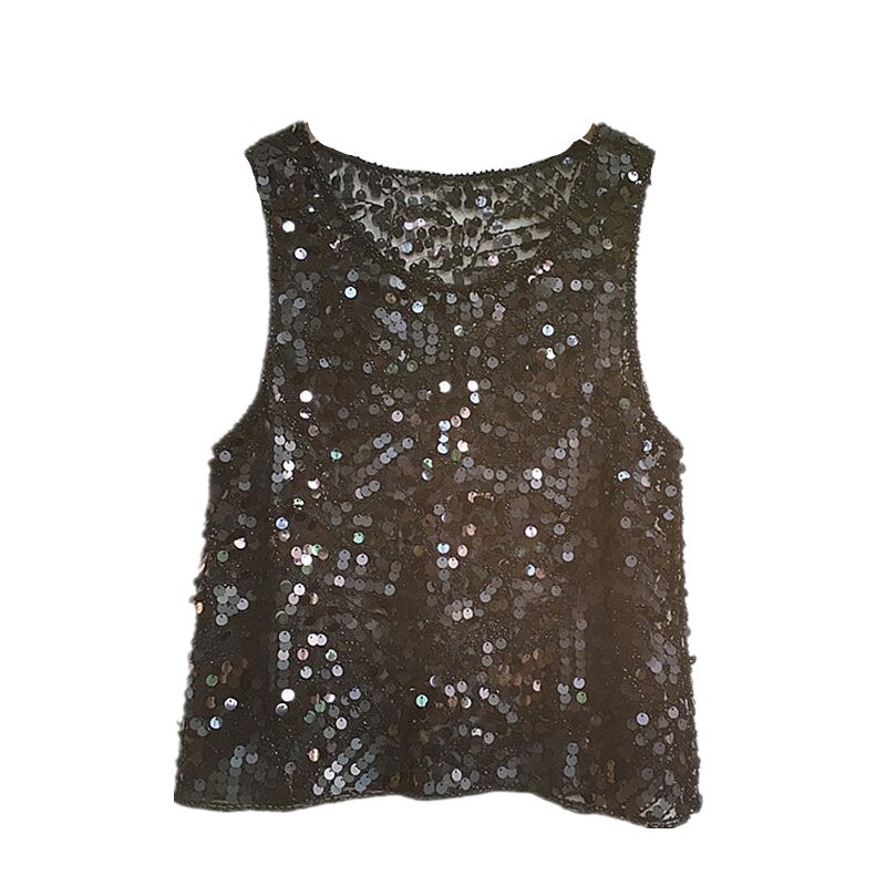 Áo Lưới Không Tay Đính Hạt Sequin Phong Cách Vintage Dành Cho Nữ