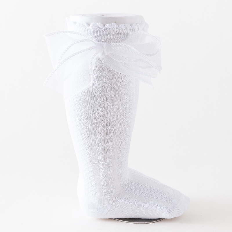 Vớ Cotton mềm cao qua gối đính nơ phối lưới thoáng khí phong cách Lolita xinh xắn cho bé