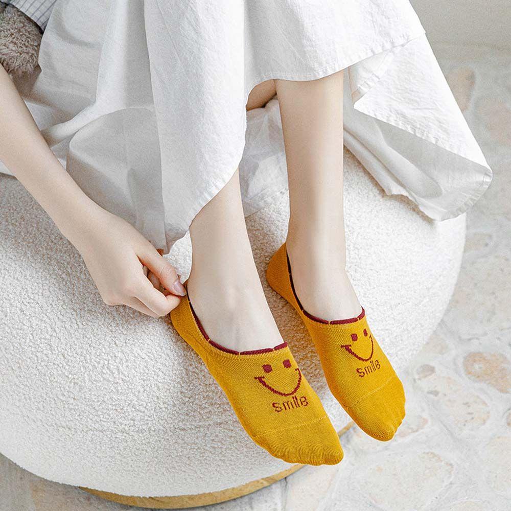 Vớ Cotton Cổ Thấp Thoải Mái In Họa Tiết Mặt Cười Dễ Thương