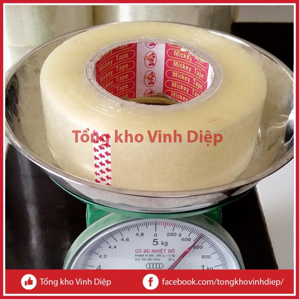 01 cuộn băng dính băng keo 0.5kg lõi giấy 7mm đủ 3 màu vàng chanh, trong suốt, nâu đục