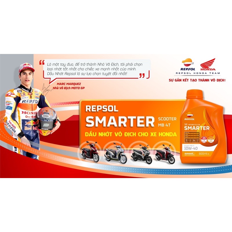 Combo Dầu Nhớt Xe Tay Ga Repsol Smarter Scooter MB 10w40 800ml + Nhớt Hộp Số Repsol 120ml