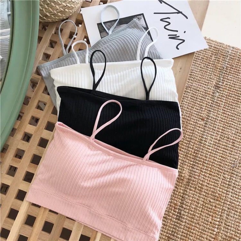 Áo Bra Nữ Cotton Gân Tăm 2 Dây Có Mút Ngực Trẻ Trung 809