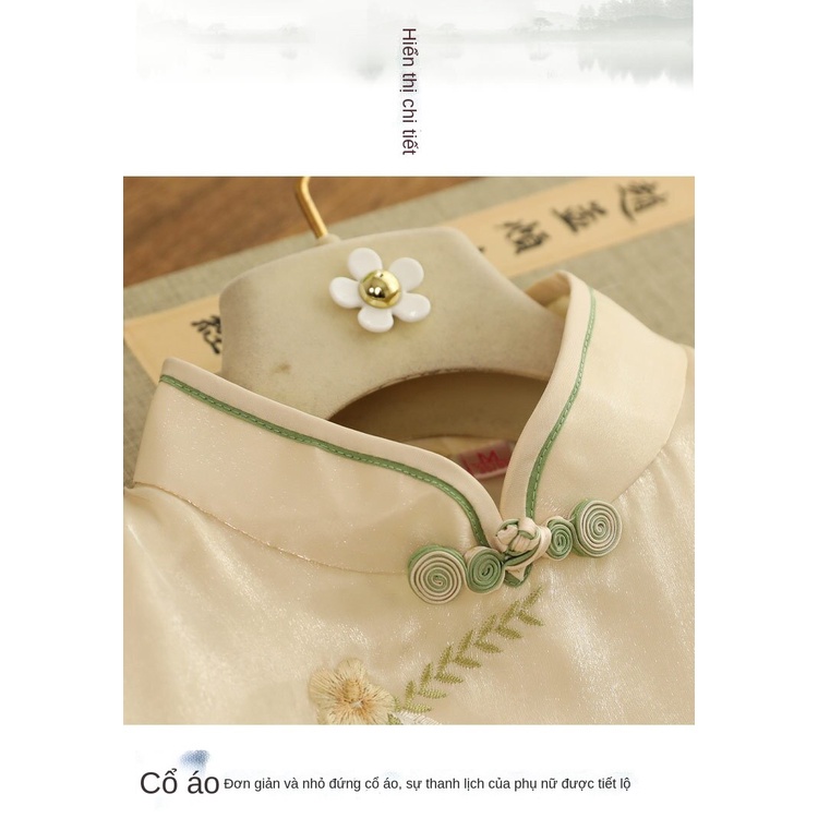 Sườn xám cách tân thêu họa tiết phong cách Trung Hoa thời trang mùa hè dành cho nữ