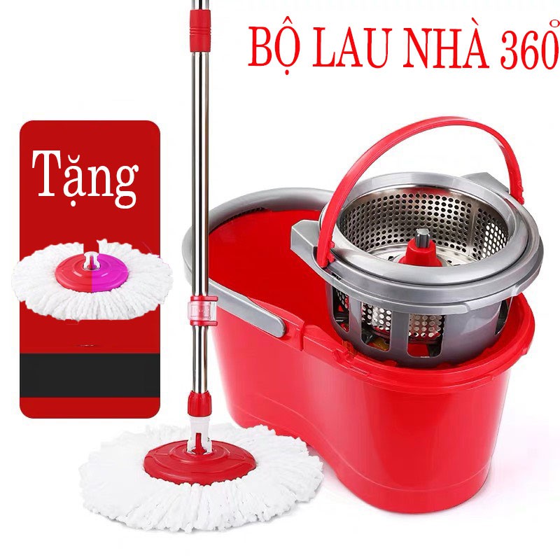 Bộ Lau Nhà Thông Minh Tự Vắt 360 Độ Lồng Giặt Inox Có Bánh Xe Tặng Thêm Bông Lau Hàng Thái Chất Lượng Cao