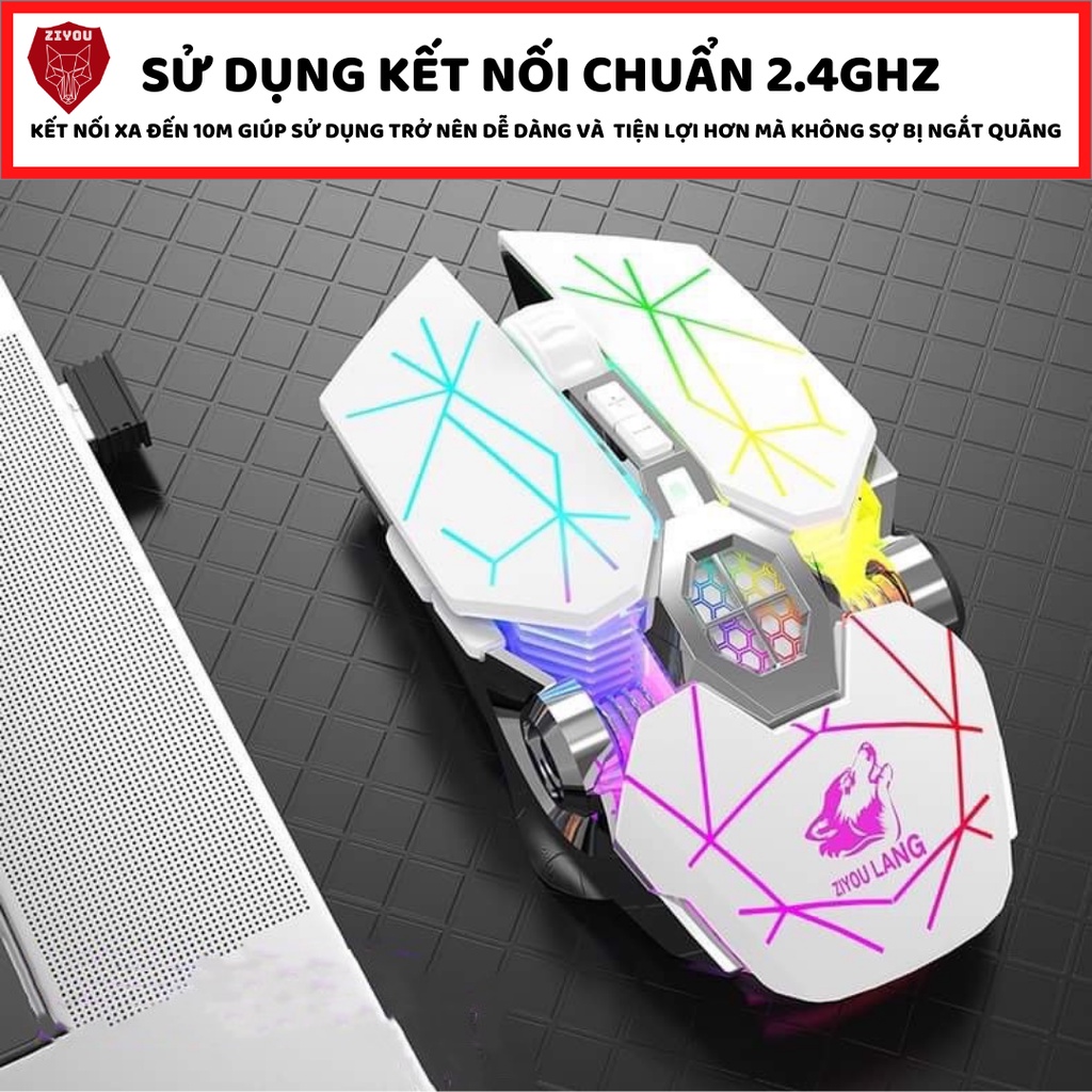 Chuột gaming không dây ZIYOU X13 có led RGB cực đẹp, dùng pin sạc cực trâu, gõ cực êm không gây ồn cho máy tính, pc