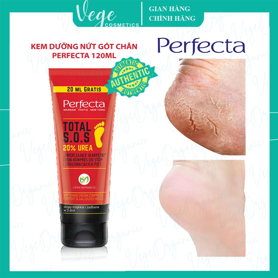 Kem nứt gót chân Perfecta Foot Cream VEGE ORGANIC 20% Ure chống nứt nẻ dưỡng ẩm và làm mềm gót chân 120ml