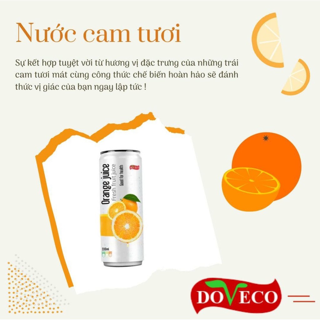 Lon Nước Cam tươi Doveco, đánh thức vị giác bằng nước cam tươi