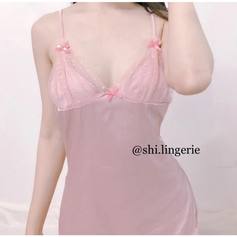 Váy ngủ lụa phối lưới JHB