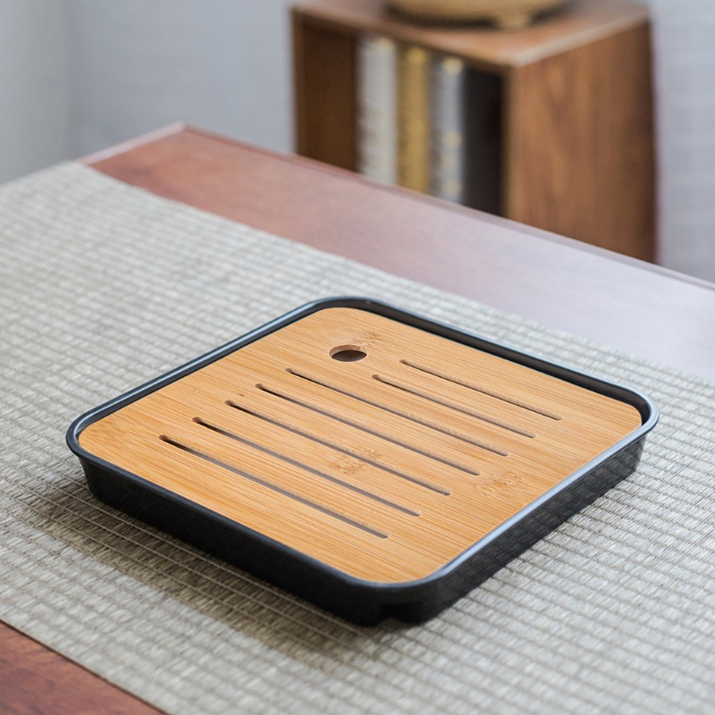 Khay phục vụ trà bằng gỗ thân thiện với môi trường thiết kế hình vuông đơn giản có rãnh thoát nước chất lượng cao
