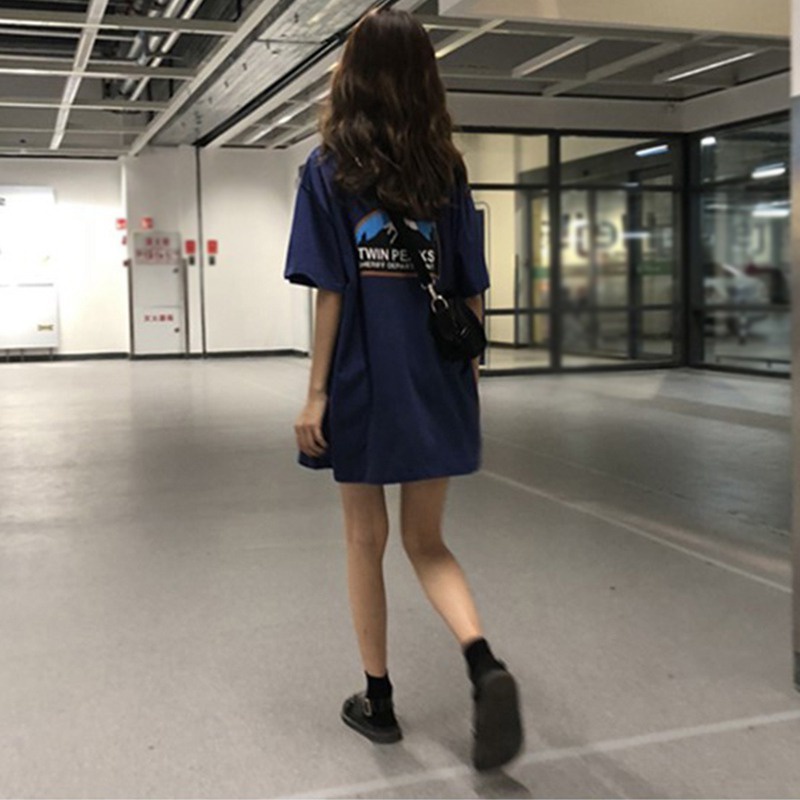 Áo Thun Tay Ngắn Cổ Tròn Dáng Rộng Dài Kiểu Hàn Quốc Dễ Thương Cho Nữ