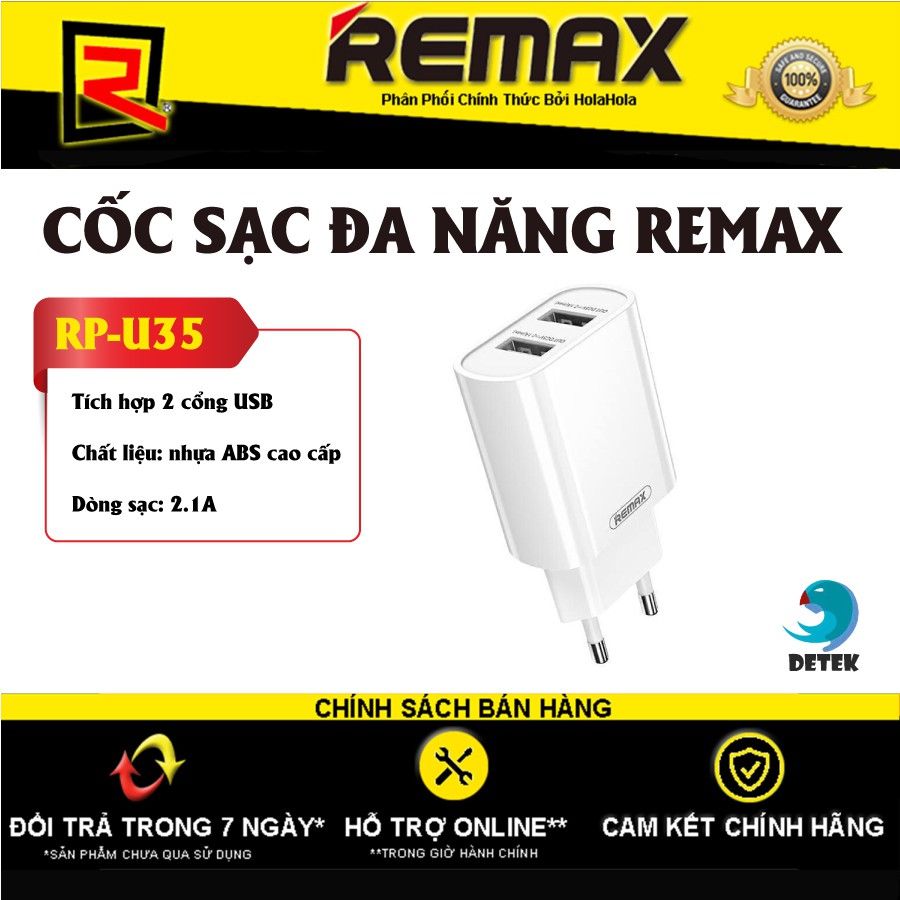 Cốc sạc đa năng Remax RP-U35 tích hợp 2 cổng USB max 2.1A