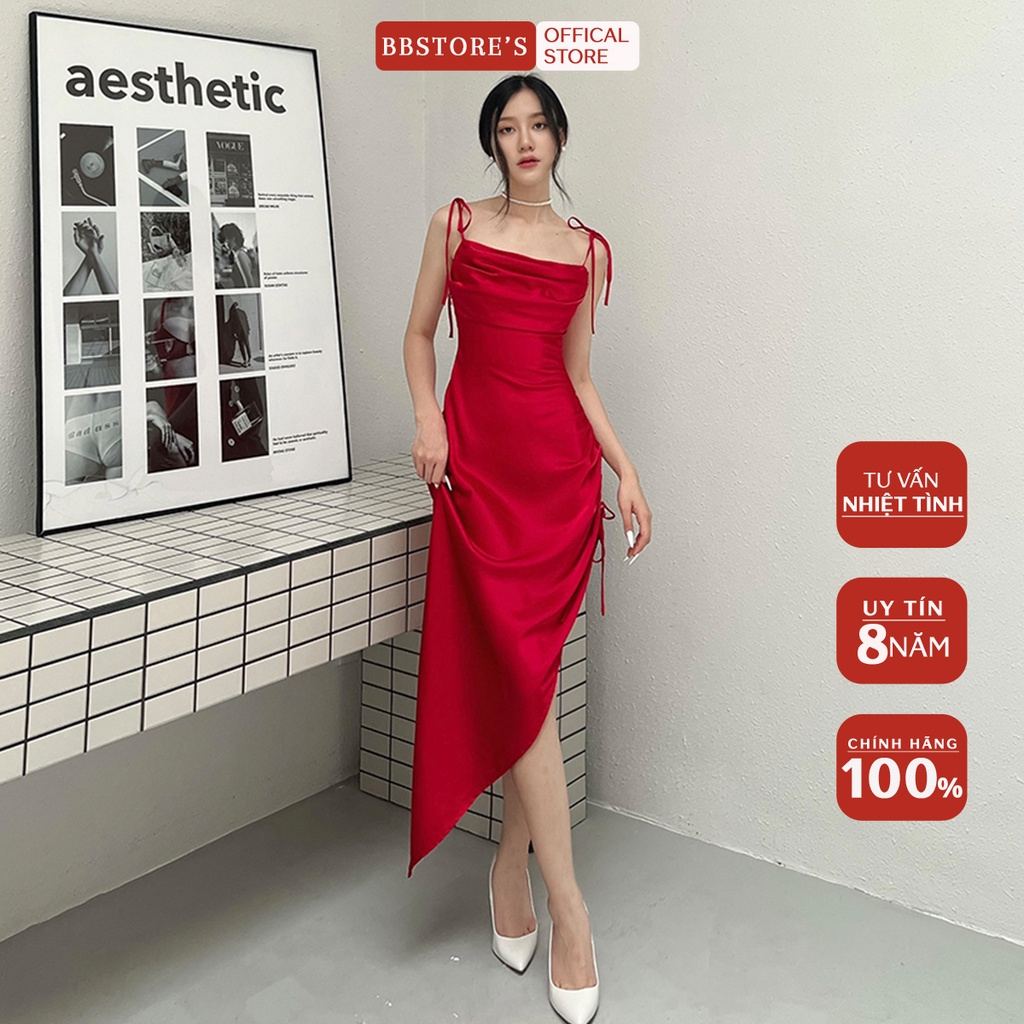 BBSTORE'S Đầm Hai Dây Phi Lụa Dự Tiệc Sang Trọng -D1165
