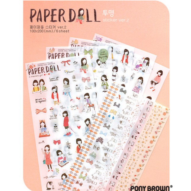 Set 6 tấm sticker mẫu cô gái tóc ngang vai paper doll