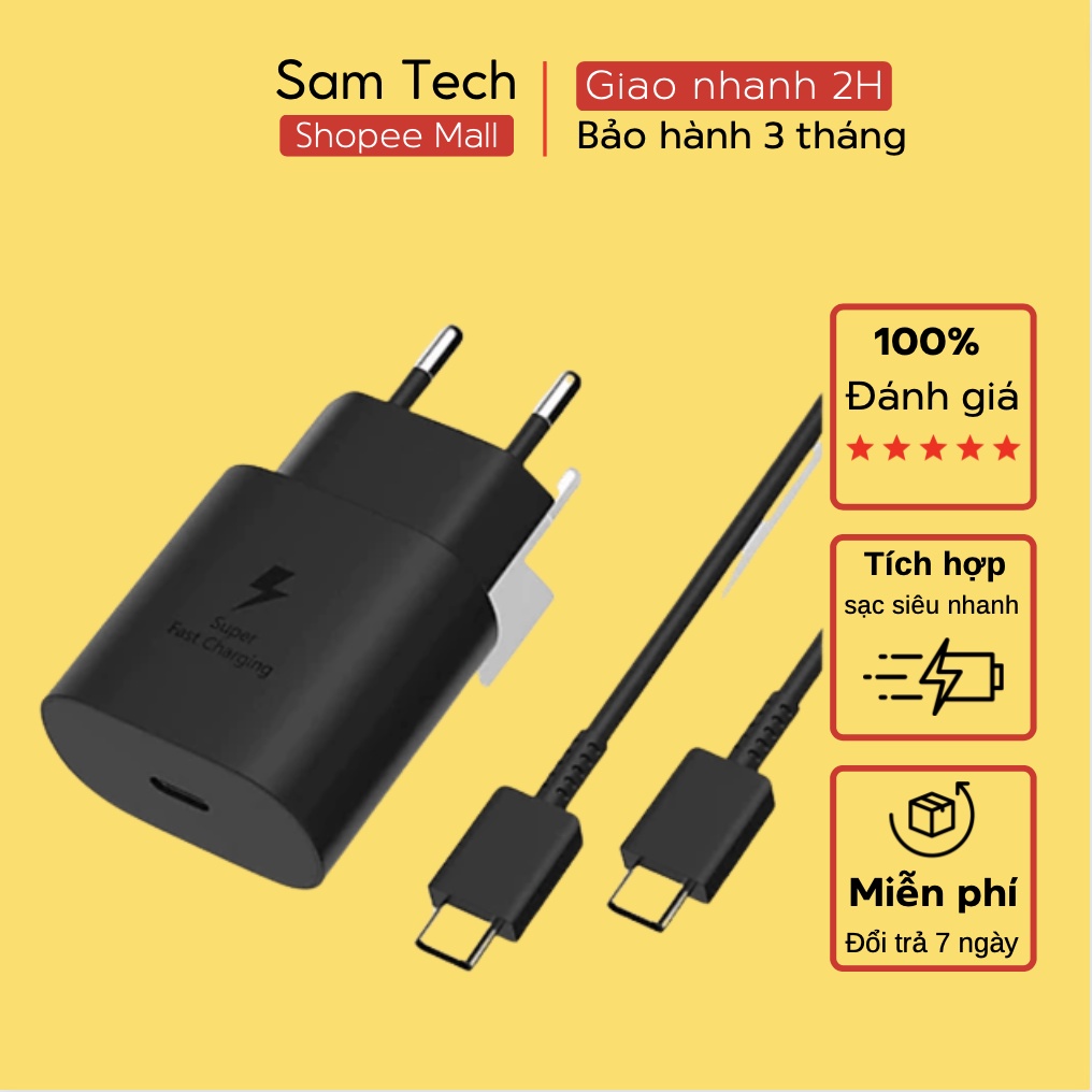 Bộ sạc nhanh Samsung Travel Adapter 25W dùng cho Note 10, Note 20, A71, A70, A80, A90, S20, S20+, S20 Ultra || Cáp 1,8m