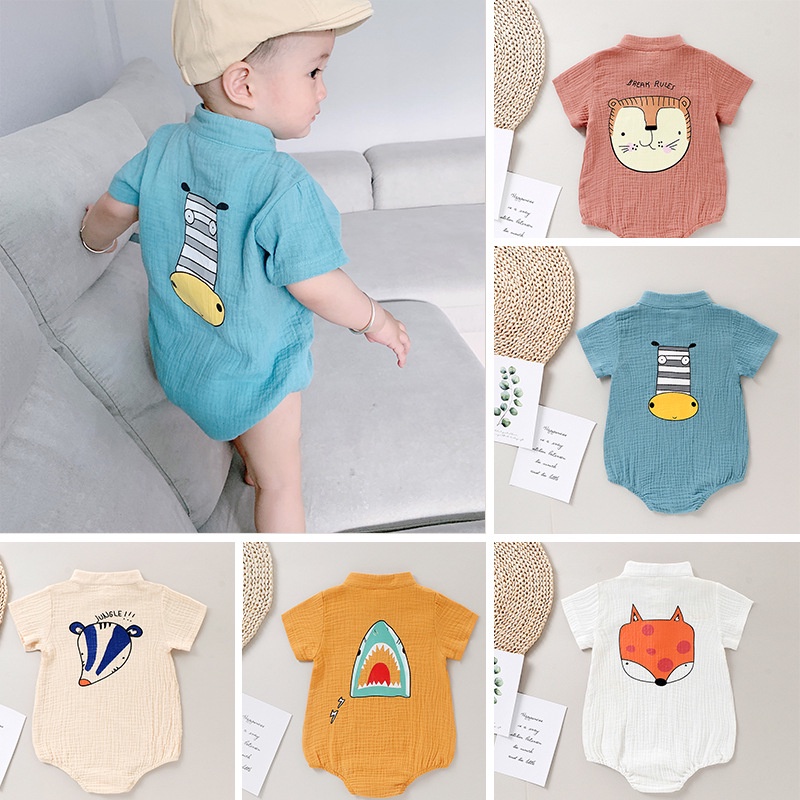 Baby Clothes Male Baby One-piece Summer Clothes Fashion Thin Section Baby Cartoon Bag Fart Clothes Newborn Outing Clothes