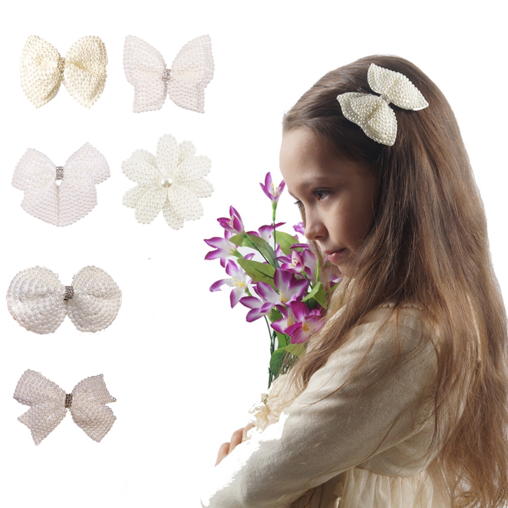 Kẹp tóc hình nơ / hoa đính ngọc trai giả dễ thương dành cho bé gái