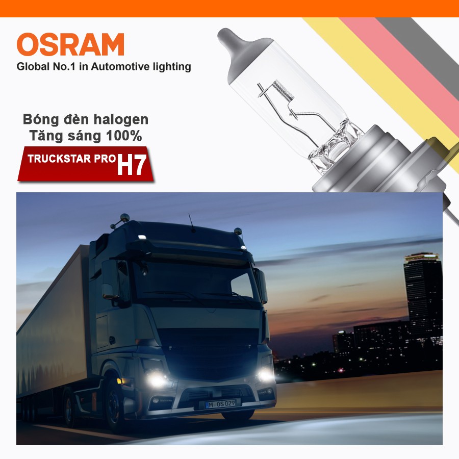 Combo 2 Bóng Đèn Halogen Tăng Sáng 100% OSRAM Truckstar Pro H7 24V 70W - Nhập Khẩu Chính Hãng