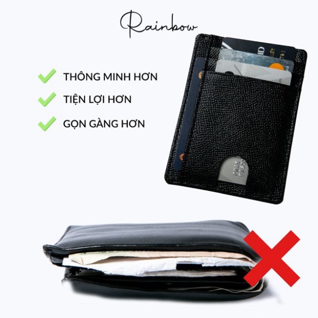 Bảo hành 3 năm - Ví đựng thẻ ATM, ví sen nam đựng card visit, name card, da thật Rainbow CW001 nhiều ngăn siêu mỏng gọn 