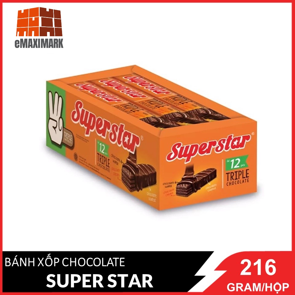 Bánh xốp Super Star Triple Choco 216g
