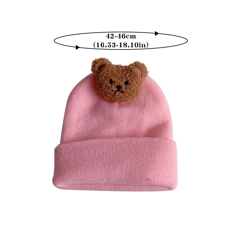 Mũ Beanie Dệt Kim In Hình Gấu Hoạt Hình Dày Dặn Giữ Ấm Mùa Thu Đông Cho Bé Sơ Sinh