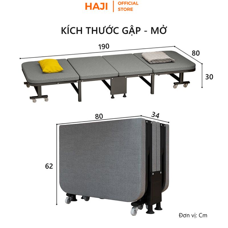 Giường ngủ văn phòng HAJI có bánh xe di chuyển thông minh 64/58