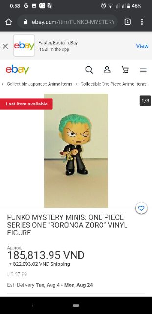 Mô hình Zoro - one Piece chính hãng Funko