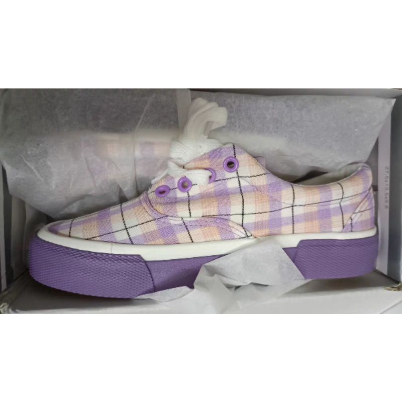 Giày ulzzang họa tiết caro màu tím pastel, ảnh thật