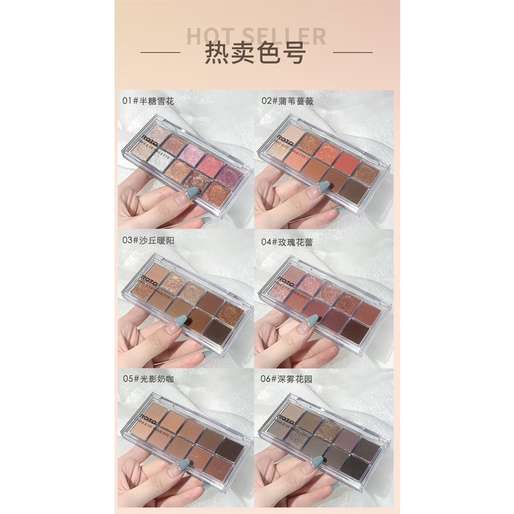 Bảng phấn mắt 10 màu lì/nhũ ngọc trai đen/xanh dương phong cách bạc