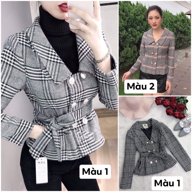 Bán sỉ Áo dạ kẻ peplum kèm đai