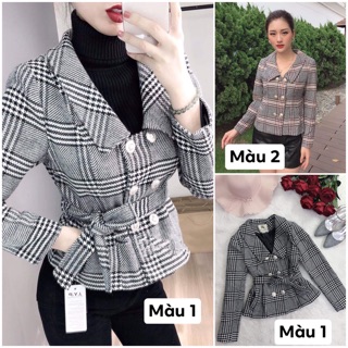 Bán sỉ Áo dạ kẻ peplum kèm đai