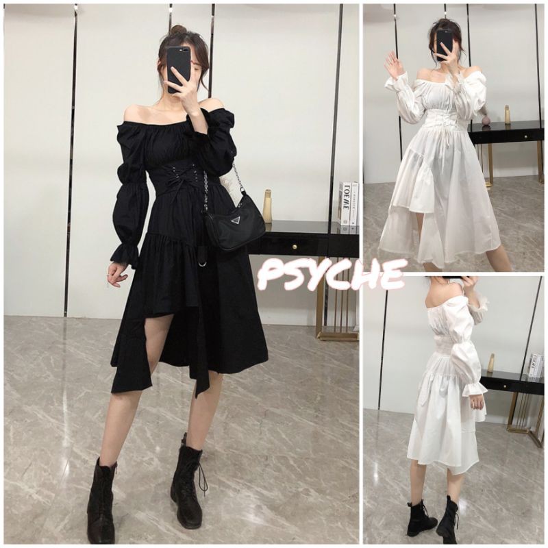 /Sẵn S 2 màu, M trắng/ Váy dạ hội cực ngầu giúp nàng nổi bần bật (đen-trắng)-psyche-ảnh thật ở cuối