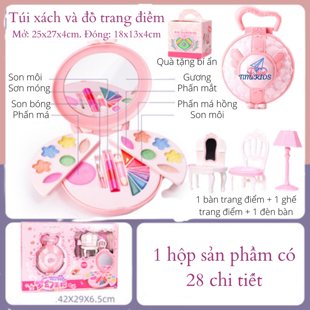 Vali Trang Điểm Cho Bé Gái, Đồ Chơi Trang Điểm Thật Cho Bé Chất Liệu Tự Nhiên Dễ Dang Lau Sạch Bằng Nước