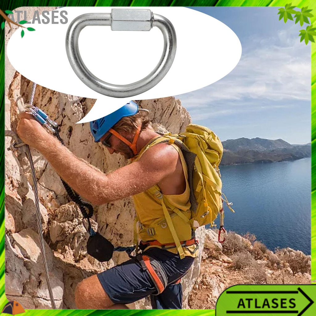 Atlases Carabiner leo núi D Hình nửa vòng tròn Móc treo an toàn hạng nặng Kẹp cho Cắm trại Đi bộ đường dài Phòng tập thể dục ngoài trời