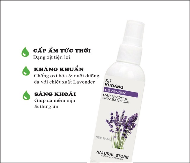 Xịt khoáng chiết xuất Oải Hương 100% Organic - Lavender mineral spray