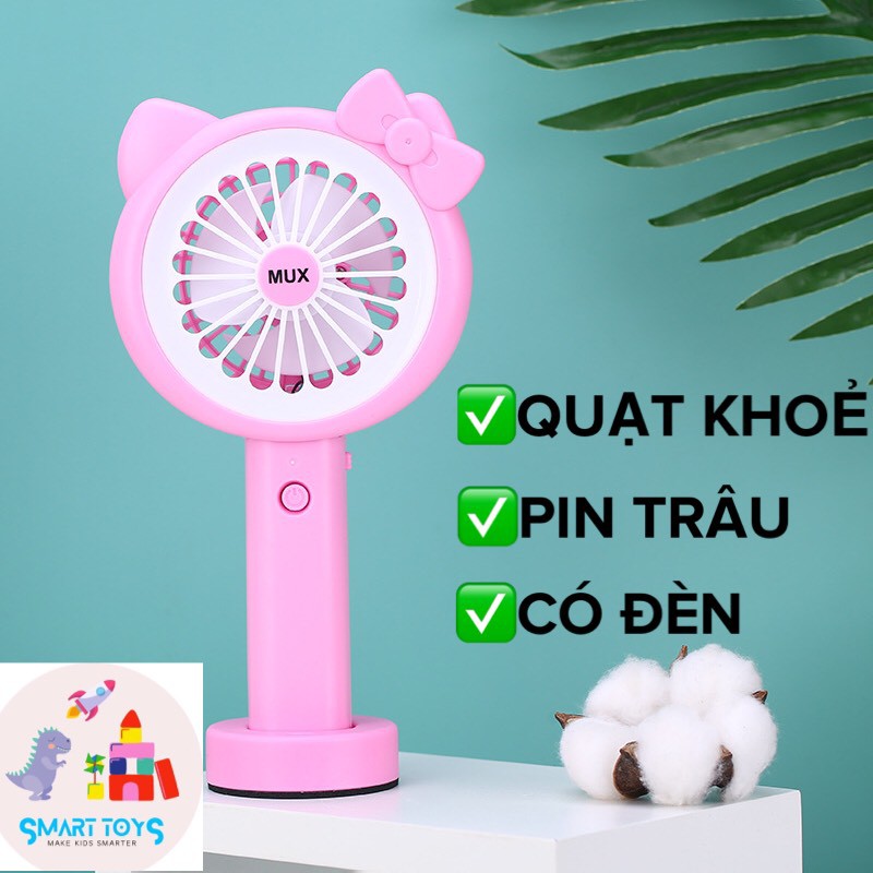 Quạt cầm tay màu Hồng LOẠI TO có đèn, pin sạc có đế để bàn