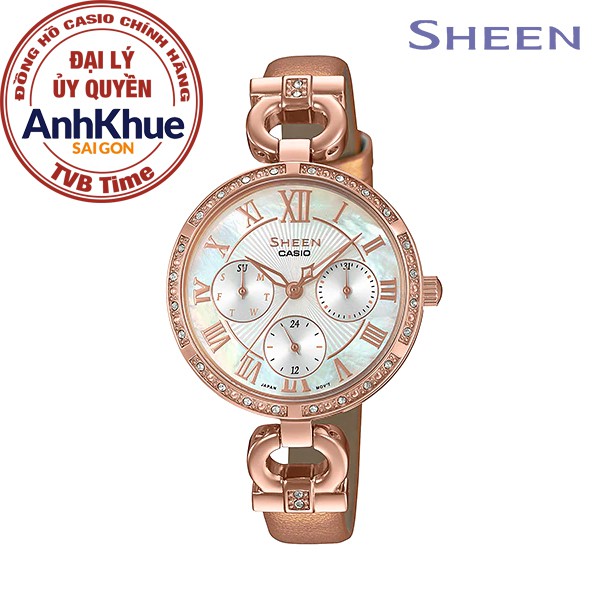 Đồng hồ nữ dây da Casio Sheen chính hãng Anh Khuê SHE-3067PGL-7BUDF