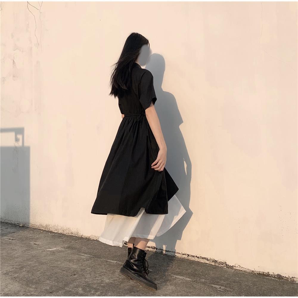 Đầm Nữ Ngắn Tay Cổ Tròn Form Dài Rộng Thời Trang Hàn | BigBuy360 - bigbuy360.vn