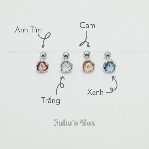 [1 CHIẾC] Khuyên Tai Đá Galaxy 4 Màu Trái Tim Màu Bạc Unisex Titanium Không Gỉ Không Ngứa Không Đen julies box 66