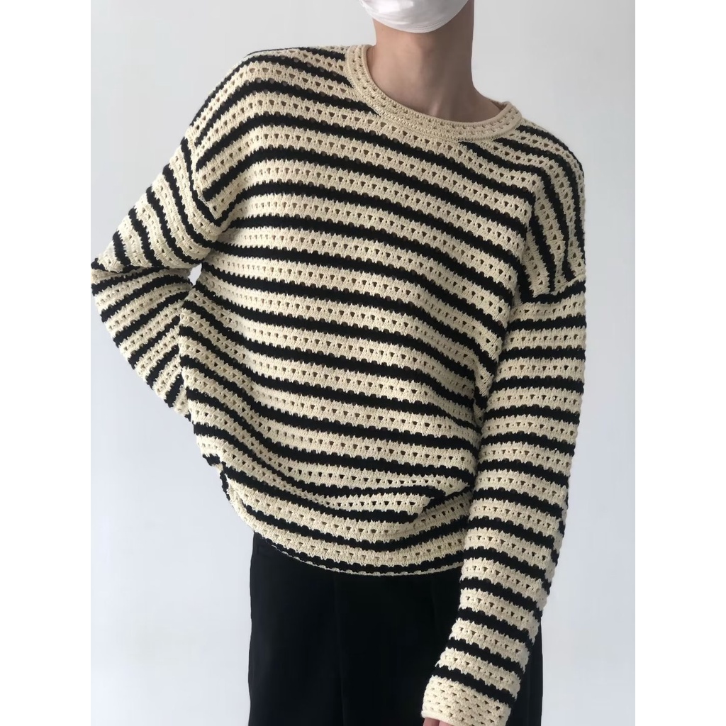 Áo Len Dài Tay Họa Tiết Kẻ Sọc Thiết Kế Mới Cao Cấp Thời Trang Theo Phong Cách Hàn Quốc Cho Nam