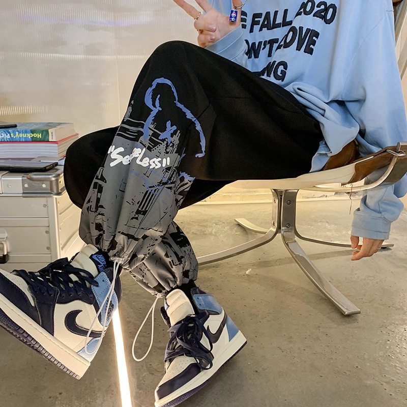 Quần dài AOKANG ống rộng dây rút phong cách Hong Kong thời trang mùa thu dành cho nam