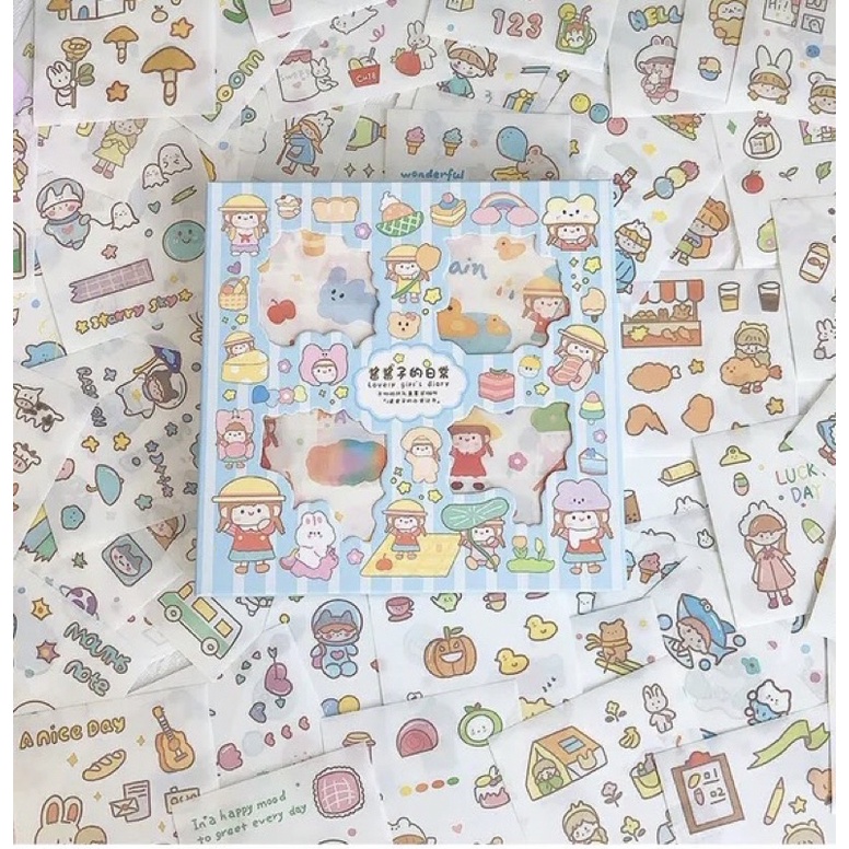 Sticker cute vintage trang trí dán sổ hộp 100 tấm hình dán sticker dễ thương STG01843