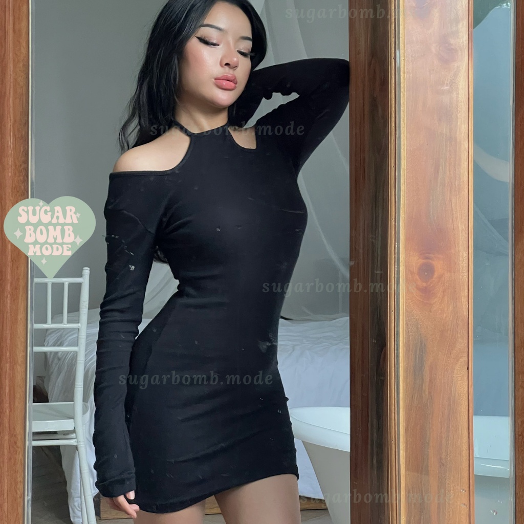 Đầm Body Sexy Hở Lưng Hở Eo Váy Ôm Cổ Yếm Hở Vai Cột Dây Quyến Rũ Sang Chảnh Màu Trắng Thun Sugarbomb.mode Trắng, Đe