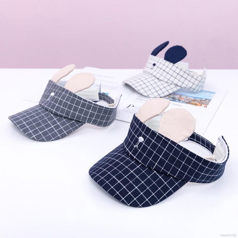 Mũ lưỡi trai tai thỏ hở đầu sọc caro dễ thương đáng yêu dành cho bé