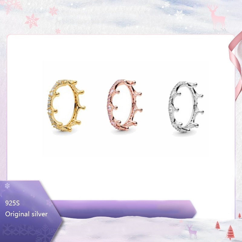 Nhẫn Pandora S925 Bạc Sterling Hình Vương Miện Vàng Hồng