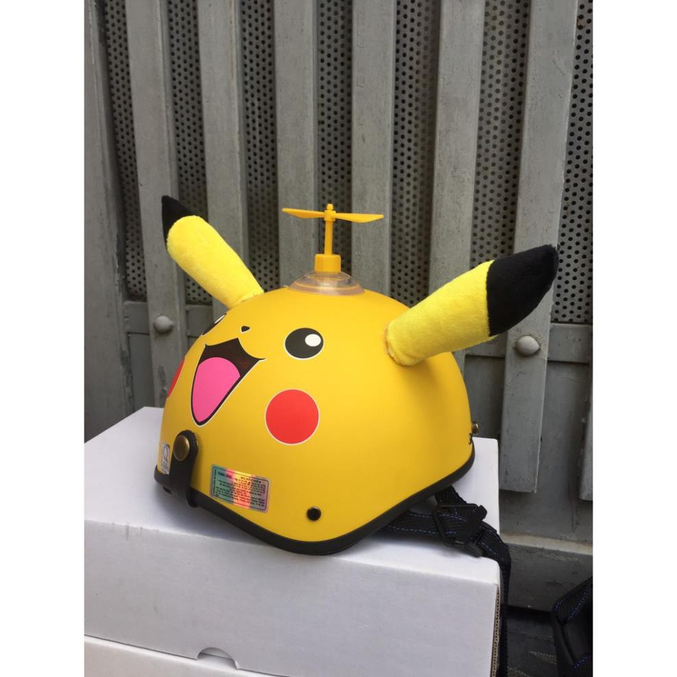 Mũ Nón Bảo Hiểm Nửa Đầu 1/2 Pikachu Kèm Tai + Chong Chóng và Kính Phi Công Chống Tia UV|Mũ Nhựa ABS Độ Bền Cao