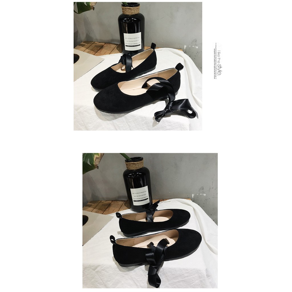 Giày Búp Bê Buộc Dây Màu Đen / Hồng Nhạt Dễ Thương | BigBuy360 - bigbuy360.vn