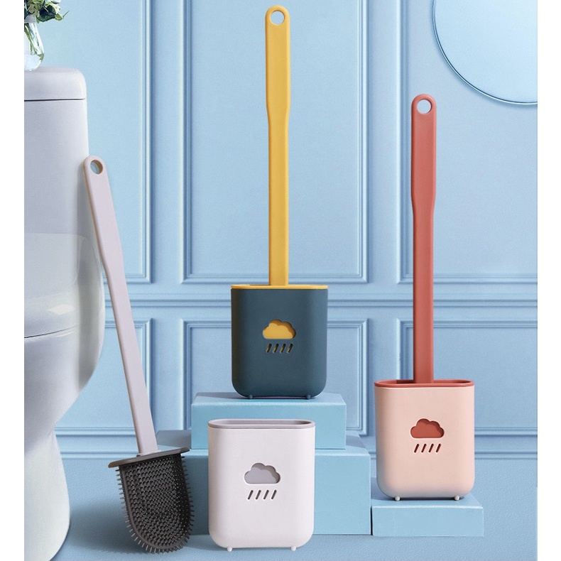 Cọ Bồn Cầu Sillicon Có Miếng Dán Tường Chổi Cọ Toilet 2 mặt Silicon mềm siêu ma sát chà rửa tốt Orange Shop