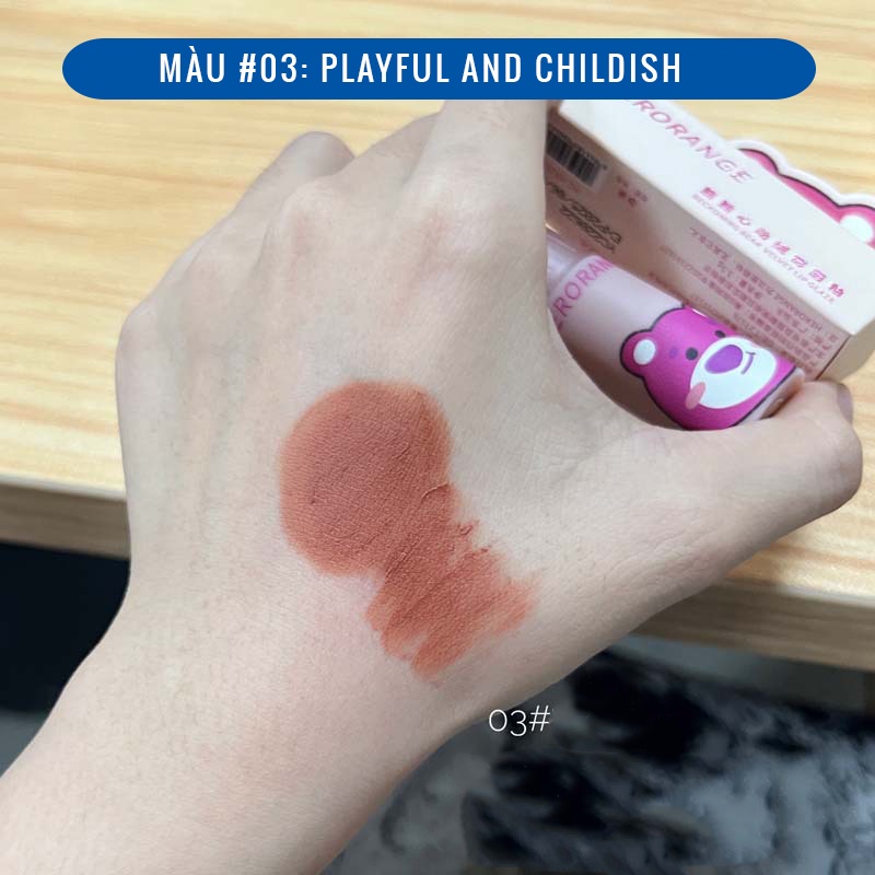 Son Herorange Gấu tím Beckoning Bear Velvet Lip Glaze, son kem lì nội địa Trung